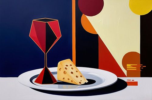 Art abstrait avec du fromage et du vin