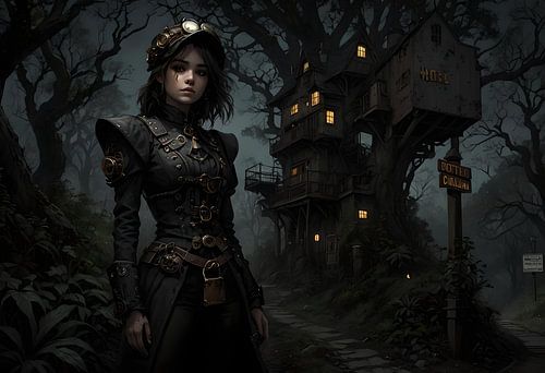 jonge vrouw in een griezelig bos