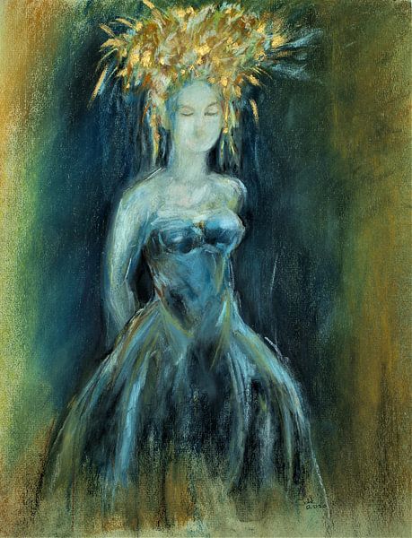 Golden headdress. Hand-painted watercolour. by Ineke de Rijk