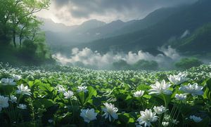 Sommerblumen im Nebel