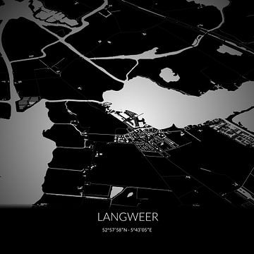 Carte en noir et blanc de Langweer, Fryslan. sur Rezona