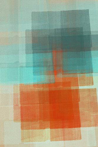 Gedurfd abstract in rood-oranje en turquoise