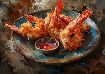Dîner avec des crevettes | Modern Food Art sur Tableaux ARTEO
