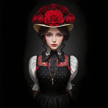Zwarte Woud meisje met traditionele klederdracht en roze hoed van YArt