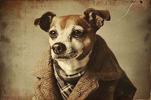 Nostalgische Hond in Vintage Kleding