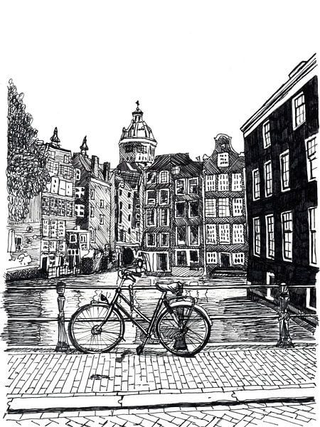 Drawing Inner City Amsterdam Netherlands by Hendrik-Jan Kornelis