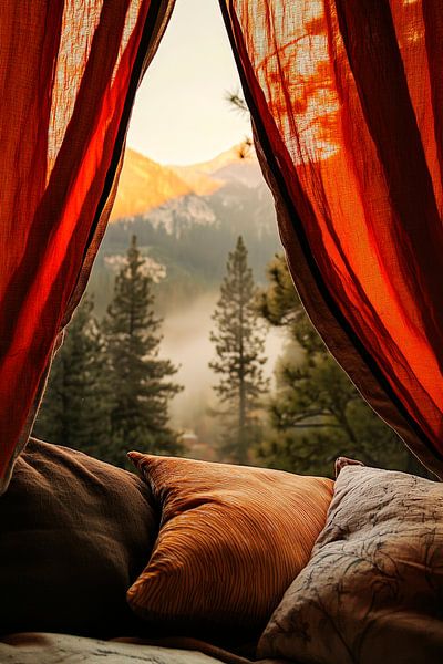 Vue sur les montagnes depuis la fenêtre par Poster Art Shop