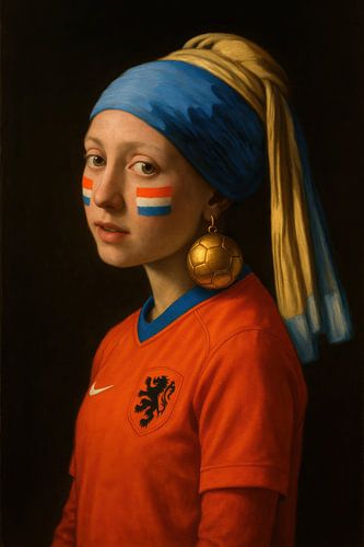 Fille avec boucle d'oreille en perles en football Hollande
