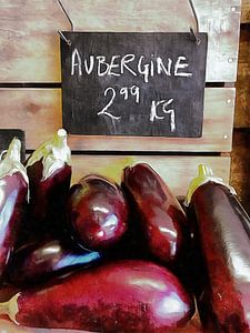Auberginen Verkauf Display