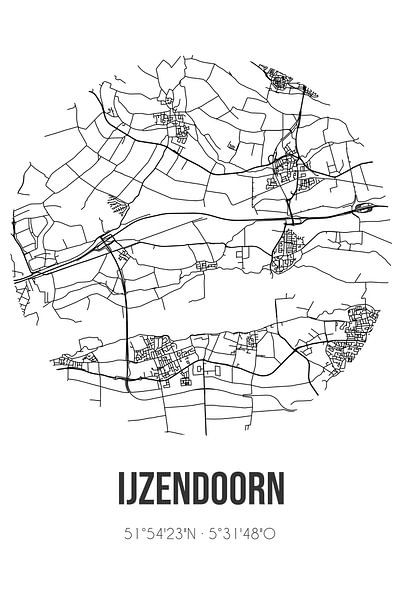 IJzendoorn (Gelderland) | Map | Black and White by Prints of Place