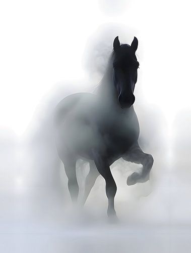 Majestueus Paard in de Mist - Minimalistisch Abstract Muurkunstwerk