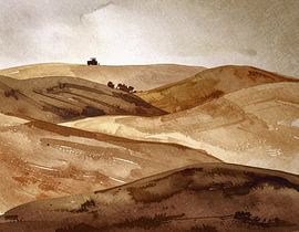 Hilly landscape with warm chocolate-brown colours by Emiel de Lange