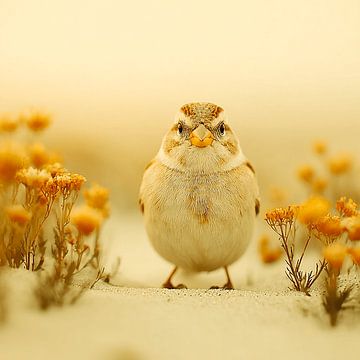 Little Sparrow in the Sun - Sparrow Among the Flowers