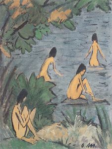 Landschaft mit badenden Frauen, Akt, Otto Mueller - um 1915