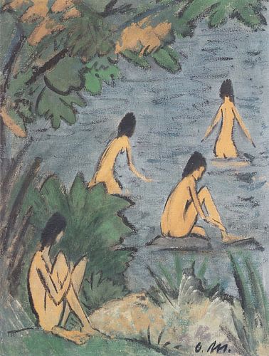 Paysage avec des femmes se baignant, nues, Otto Mueller - vers 1915