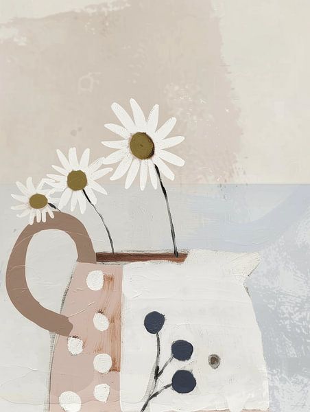 Trendy illustration of a cheerful still life with flowers by Japandi Art Studio