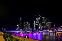 Colourful lights at night along the Brisbane River
