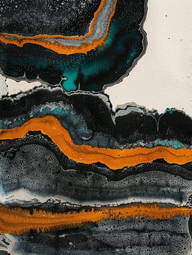 Modern en abstract in oranje, zwart en groen van Studio Allee