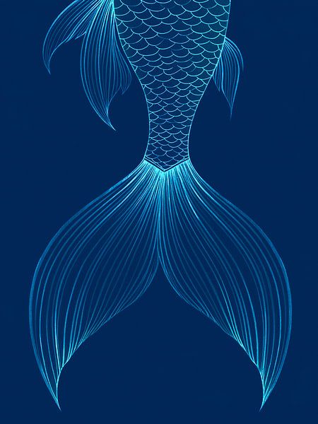 Illustratie van een abstracte Vissenstaart in blauw van STUDIO MINIMAL ART