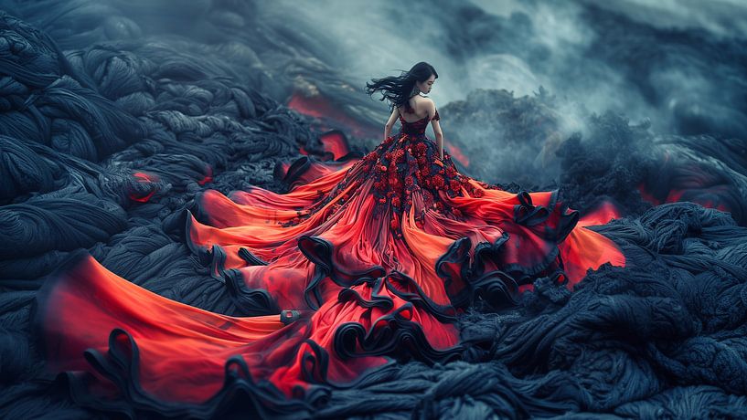 Volcano woman in lava dress | AI Photography by Frank Daske | Foto & Design