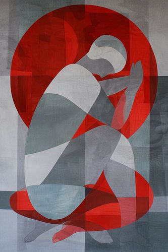 Abstracte kunst van geknielde persoon in cirkel