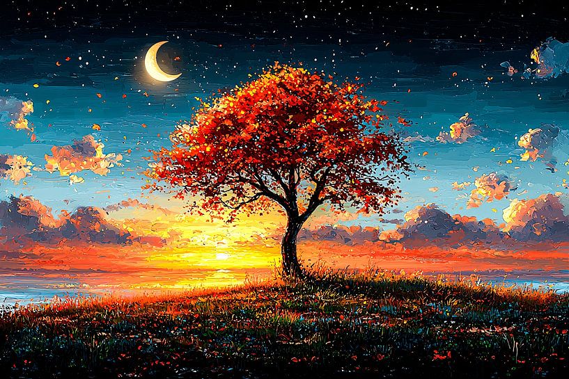 Arbre coloré au coucher du soleil par Imperial Art House