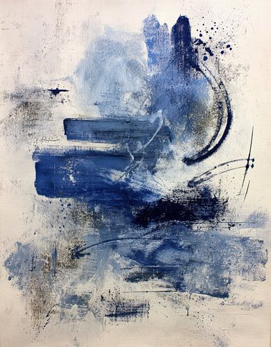 Abstract Schilderij - Blauw Mysterieus Expressief