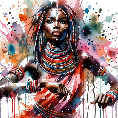 Afrikaanse danseres aquarel #3 van Chromatic Fusion Studio