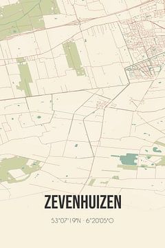 Vintage map of Zevenhuizen (Groningen) by Rezona