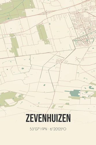 Alte Karte von Zevenhuizen (Groningen)