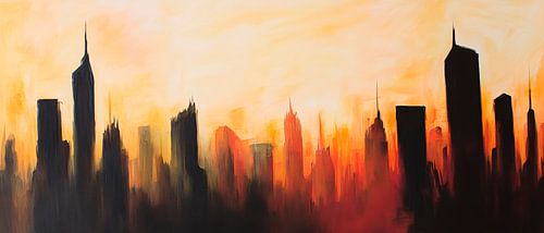 Coucher de soleil urbain de style silhouette