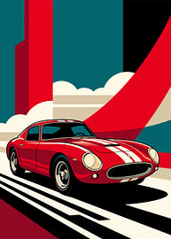 Red classic sports car bold art deco poster design by Adam Khabibi