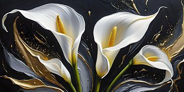 Elegante Eufonie: Witte Lelies in Goud en Zwart van Retrotimes