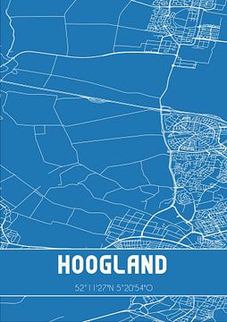 Blauwdruk | Landkaart | Hoogland (Utrecht) van MijnStadsPoster