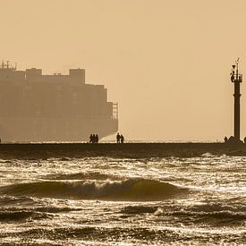 Containerschip te Nieuwe Waterweg van Peter Voogd