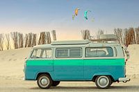Oldtimer Volkswagen bus at the kitesurf spot of Zeeland at Brouwersdam