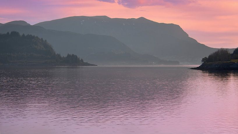 Western Cape in Norway. Fjord and sea with sunset and mountains on the coast by Martin Köbsch