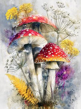 Mushrooms floral art 4 by JBJart Justyna Jaszke