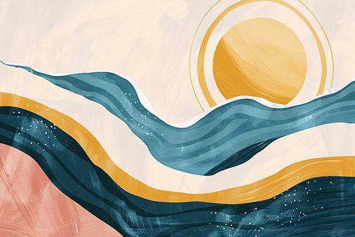 Golven en zon in abstracte vormen