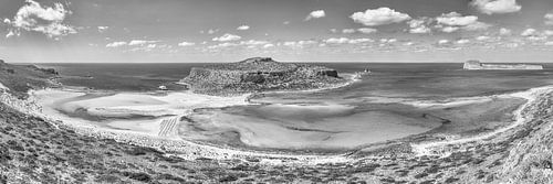 Balos Beach Lagoon op Kreta in Griekenland. Zwart-witfoto.