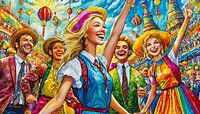 Vrolijke groep mensen bij een carnavalsoptocht, kunstontwerp van Animaflora PicsStock thumbnail