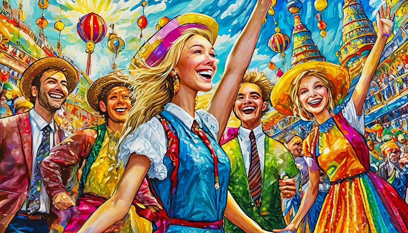 Vrolijke groep mensen bij een carnavalsoptocht, kunstontwerp van Animaflora PicsStock
