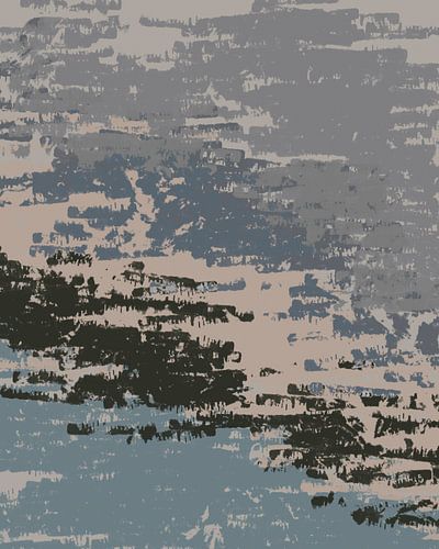 Penseelstreken in neutrale kleuren. Abstracte kunst in blauw, bruin, taupe