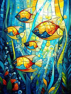Monde sous-marin. couleurs vives, vitrail
