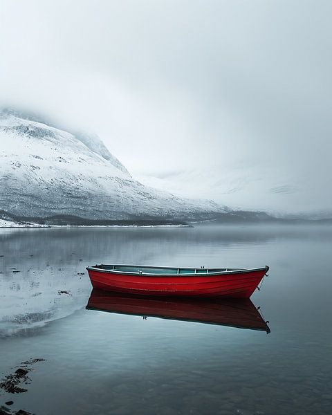 Boot in de winterfjord van fernlichtsicht