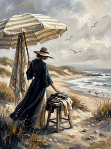 Woman Beneath the Cream Umbrella