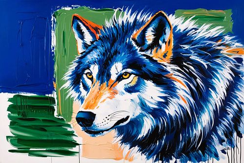 Kleurrijk schilderij van een wolf
