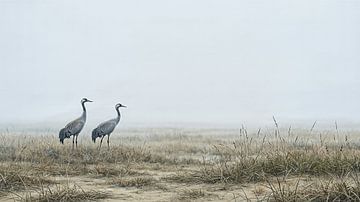 Grues dans le brouillard
