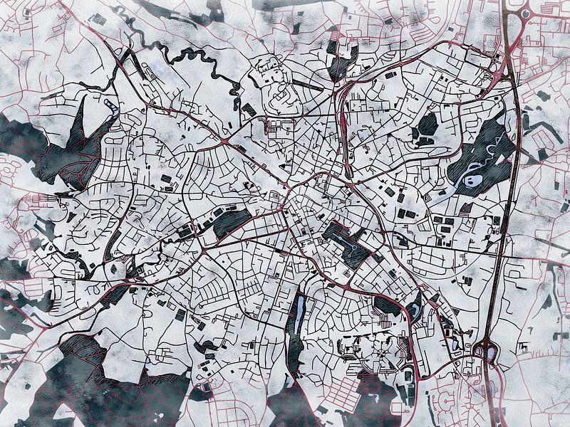 Map of Bayreuth with the style 'White Winter' by Maporia