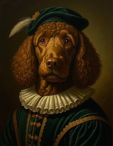 Portrait de labradoodle de style Renaissance — portrait animalier aristocratique pour le salon sur Ellen Van Loon